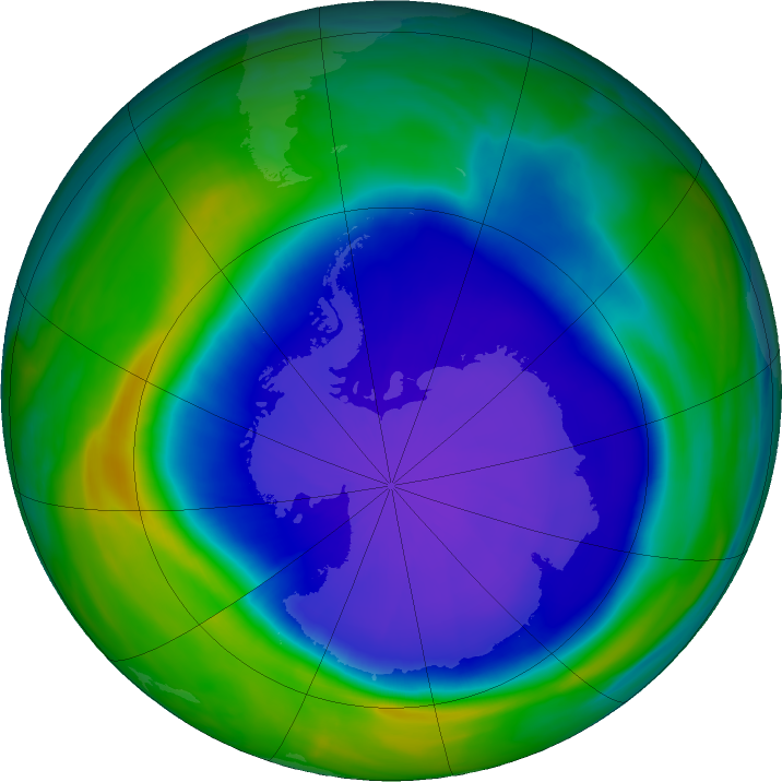 Antarctic ozone map for 25 September 2022